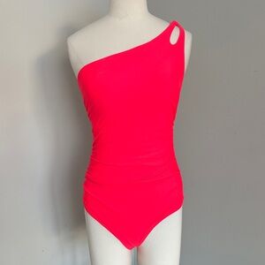 One-Shoulder Neon Pink Swimsuit Sz M